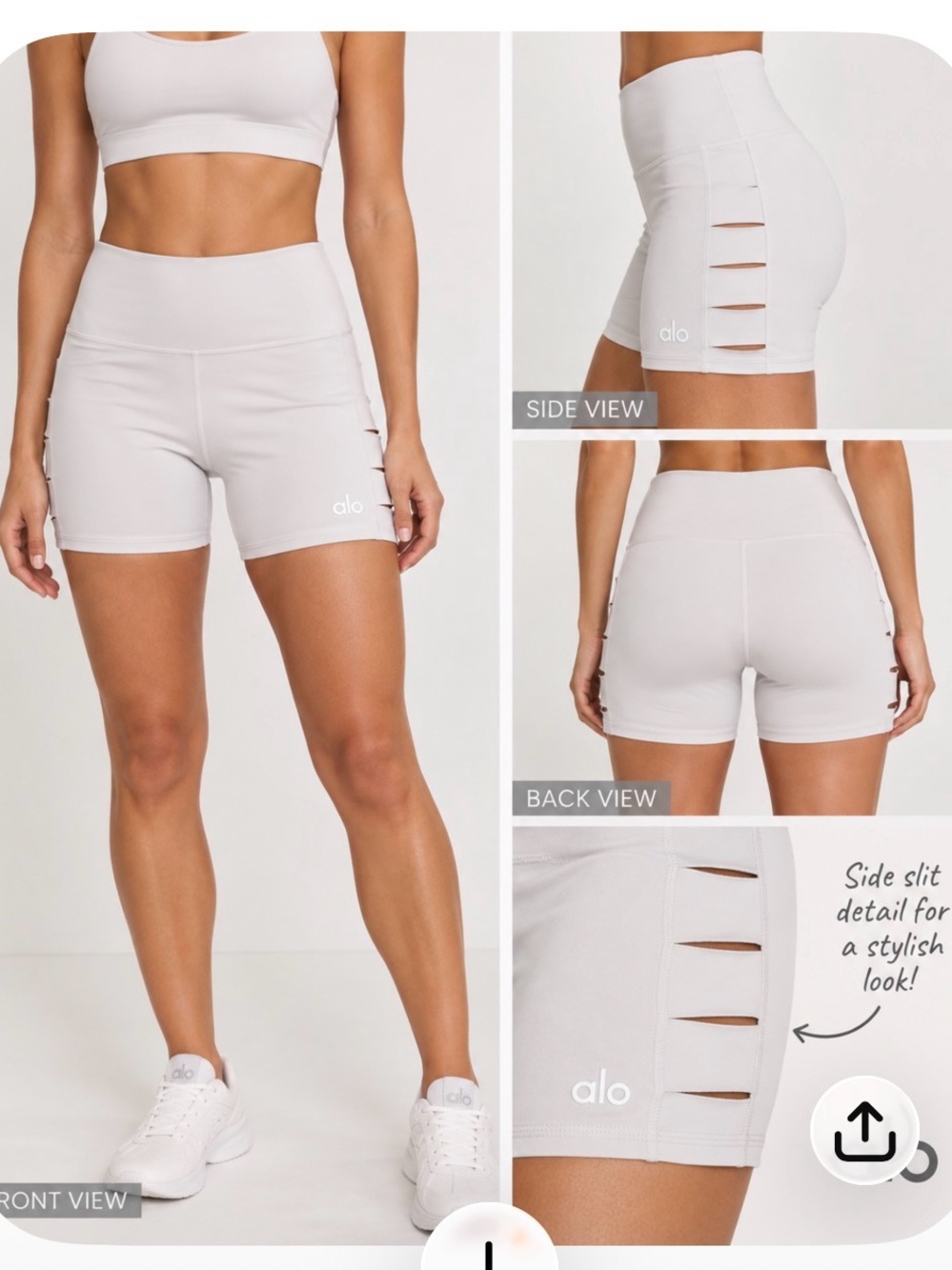 Alo Yoga High-Waisted White/Off-White Shorts – Side Slit Cutout Detail M